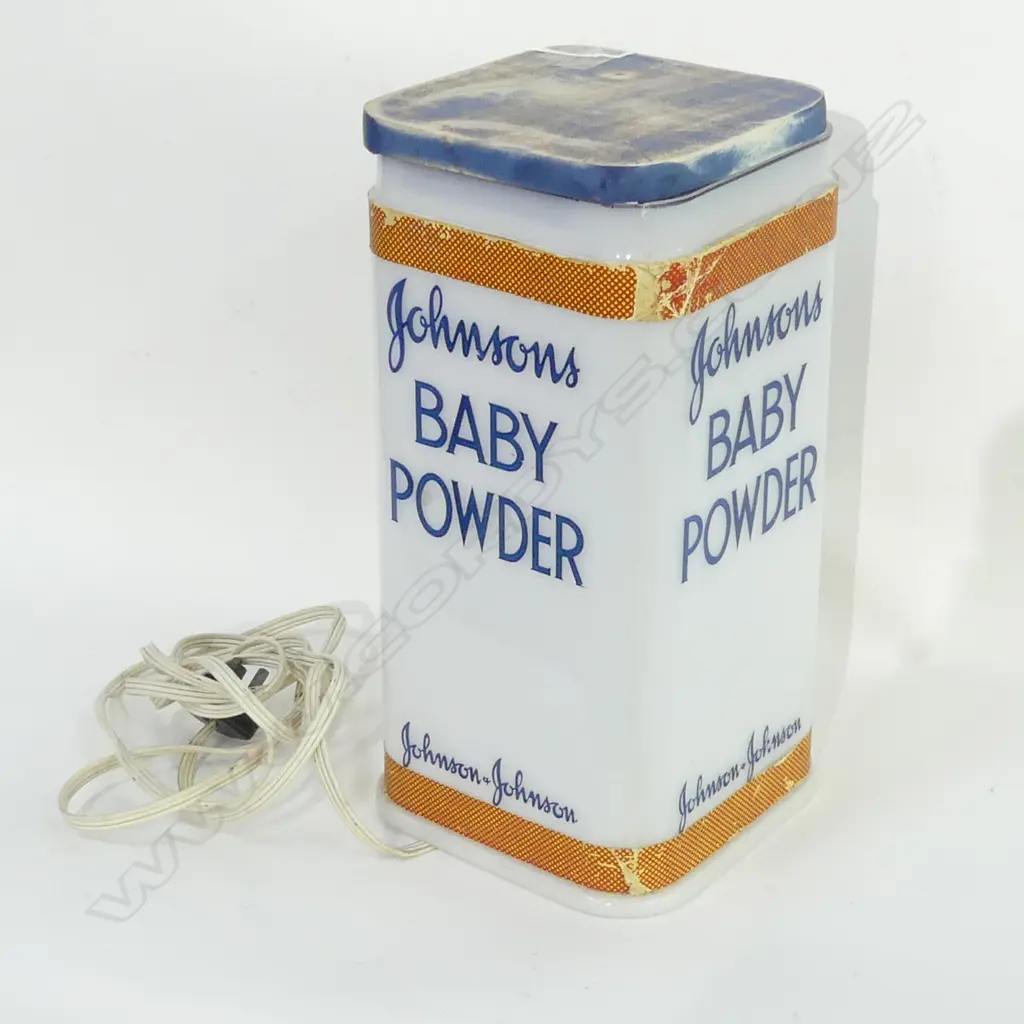 VINTAGE JOHNSONS BABY POWDER 'TIN'  ADVERTISING LAMP (WORKING) H 370MM Image 1++