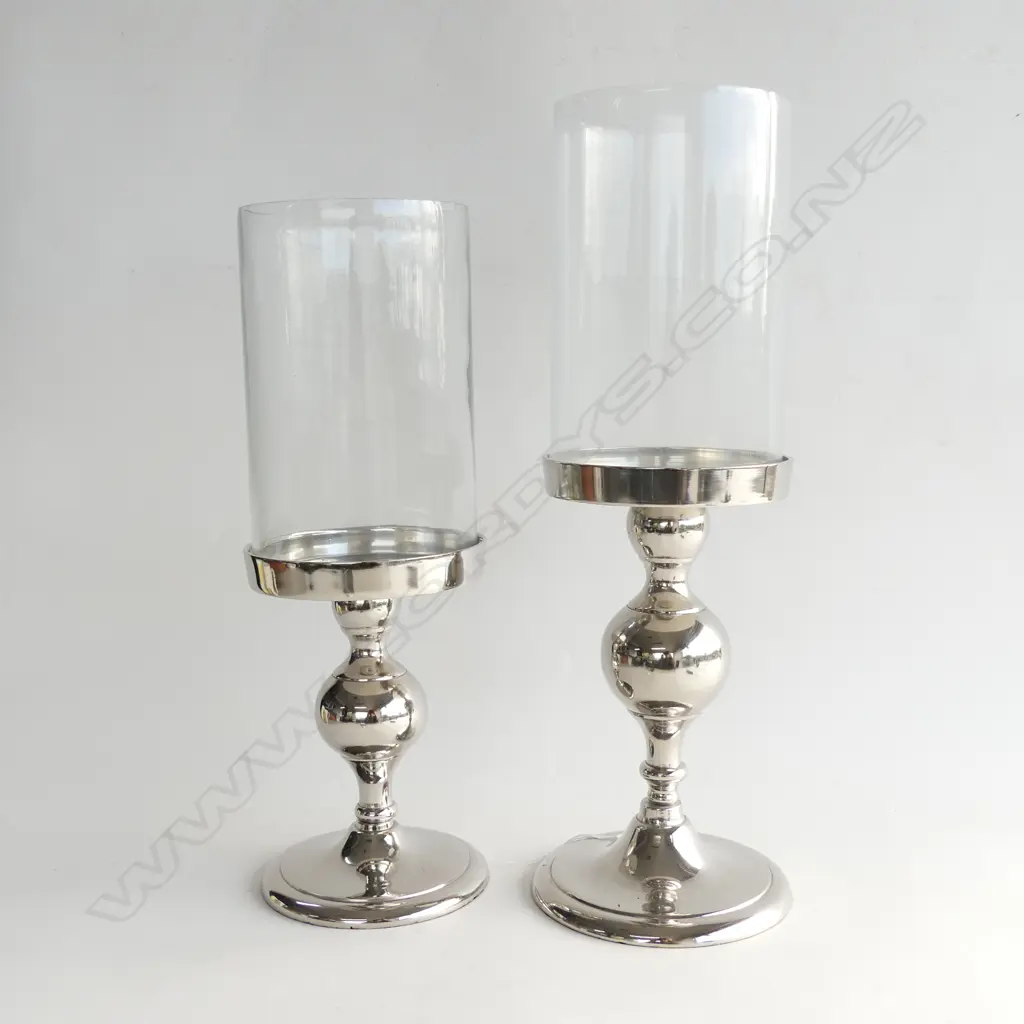 2 PILLAR CANDLE HOLDERS WITH GLASS 1 H 435MM & 1 H 385MM Image 1++