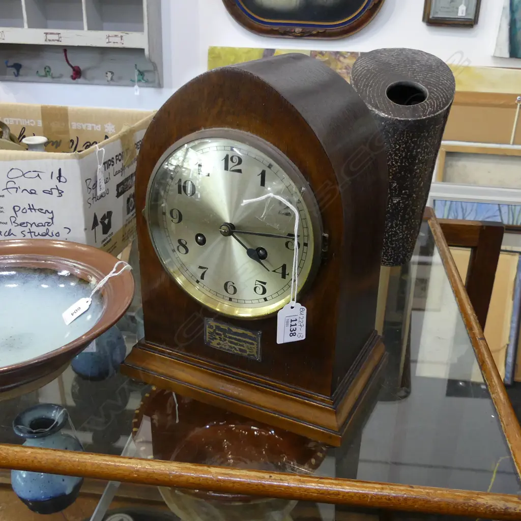 VINTAGE WOODEN MANTLE BEEHIVE CLOCK H 300 L 225MM Image 1++