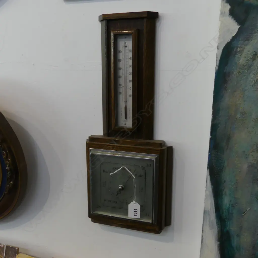 OAK WALL BAROMETER; SHORTLAND SMITHS c1930s H.455mm Image 1++