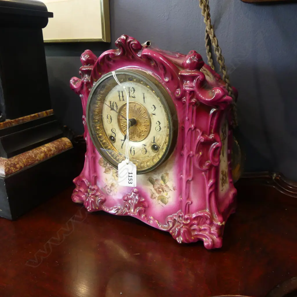 PINK ANSONIA CERAMIC CLOCK H.250mm Image 1++