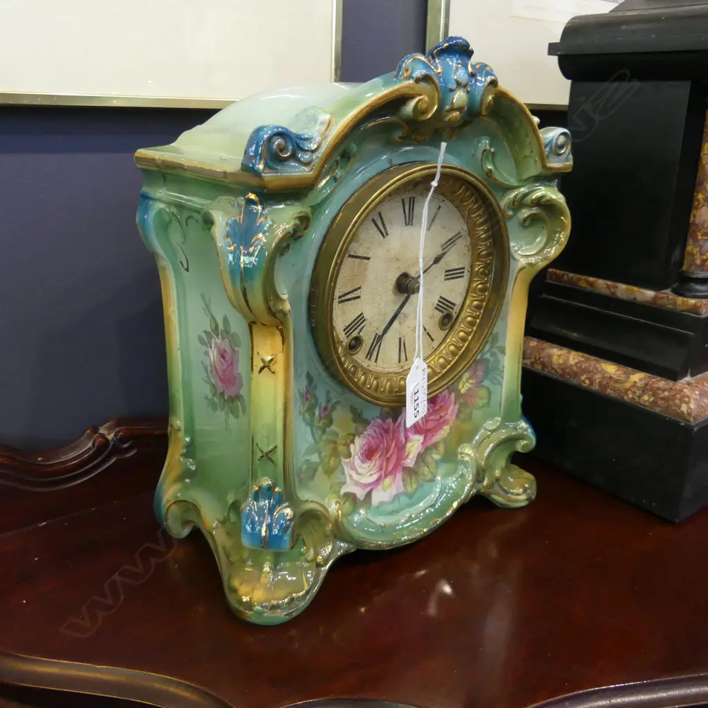 GREEN GERMAN CERAMIC CLOCK H.280mm Image 1++