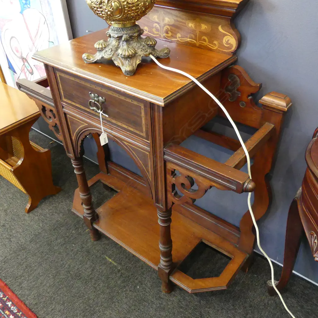 OLD MAHOGANY ONE DRAWER HALL UMBRELLA STAND L 920 H 1000MM Image 1++