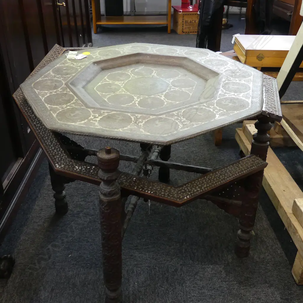 VINTAGE MIDDLE EASTERN HEXAGON TRAY TABLE AF 685mm dia  Image 1++
