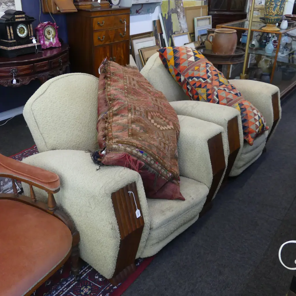 PR OF ART DECO ARMCHAIRS NEEDING REUPHOLSTERING Image 1++