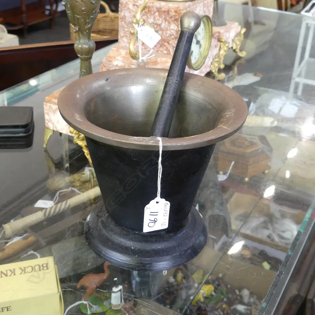 HEAVY BRONZE MORTAR & PESTLE DIA 190MM Image 1++