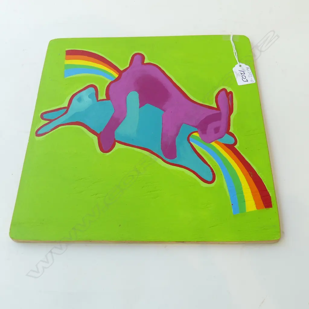 RABBIT 'RAINBOW LOVE' SIGNED ART ON BOARD  Image 1++