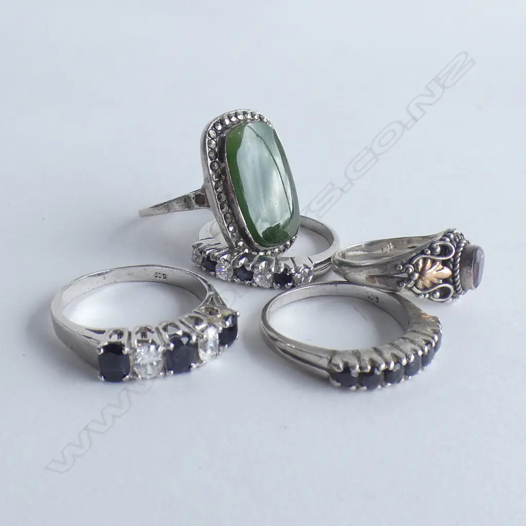 5 SILVER GEMSTONE RINGS Image 1++