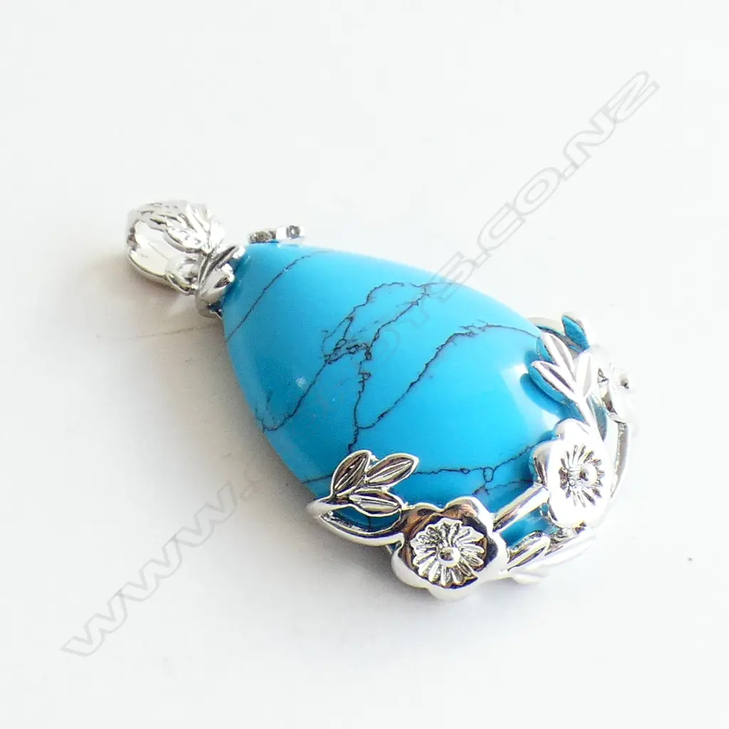 SILVER TONED AND FAUX TURQUOISE PENDANT  Image 1++