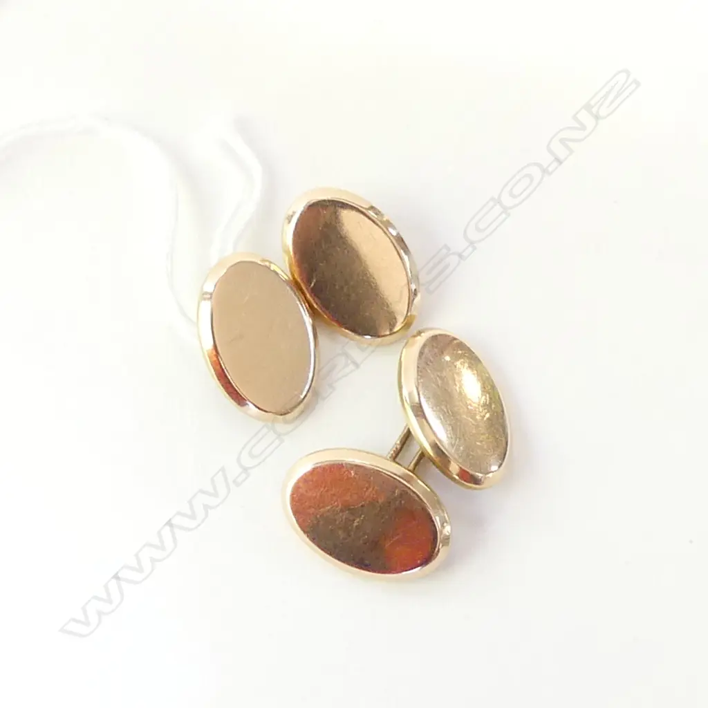 PAIR OF 15CT GOLD CUFF LINKS – 5.5gm MAKER’S MARK H A S BIRMINGHAM DATE (?) Image 1++
