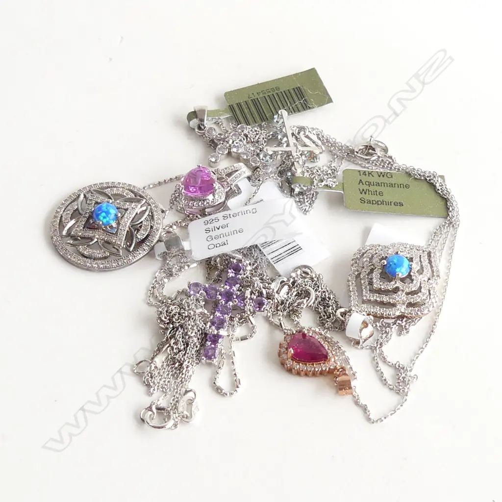 7 925 SILVER NECKLACES w. GEMSTONE PENDANTS 18 GRAMS Image 1++