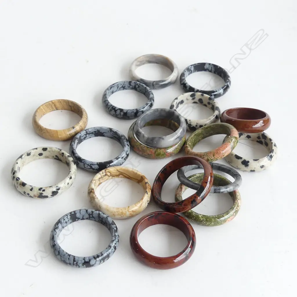 18 ASST NATURAL STONE BAND RINGS Image 1++