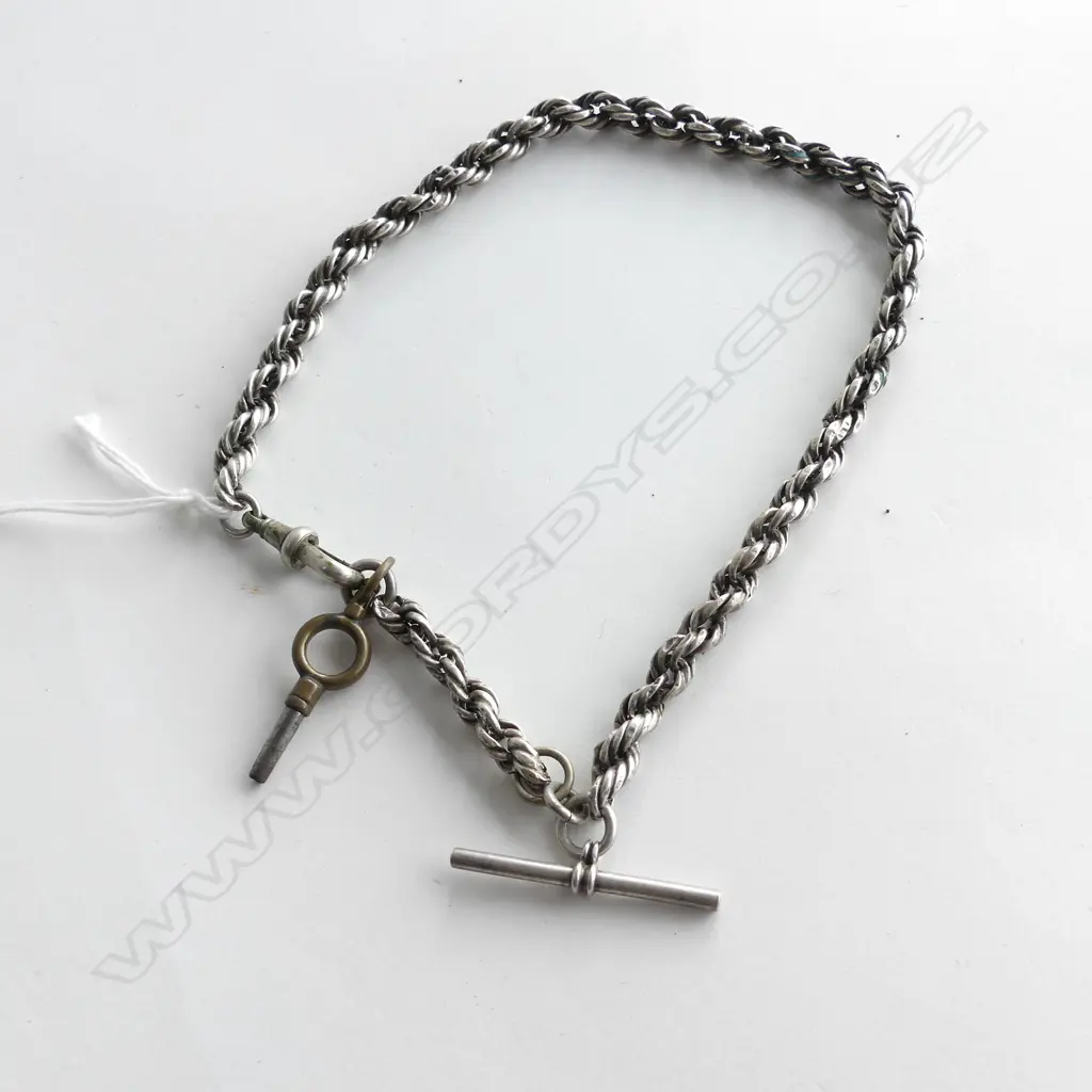 OLD SILVER FOB CHAIN FANCY LINK L.360mm Image 1++