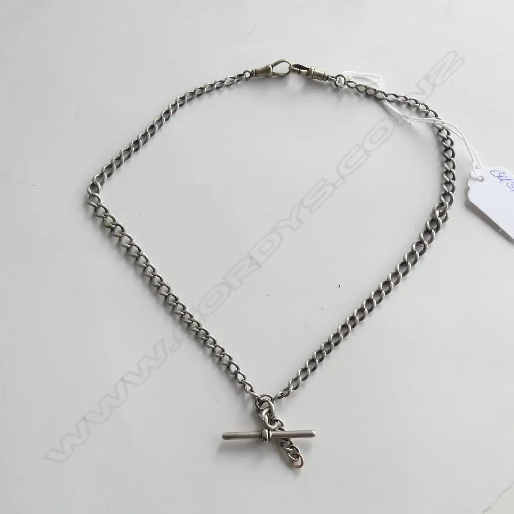 ANTIQUE SILVER ALBERT CHAIN DBLE GRADUATED CURB LINKS. L.470mm Image 1++