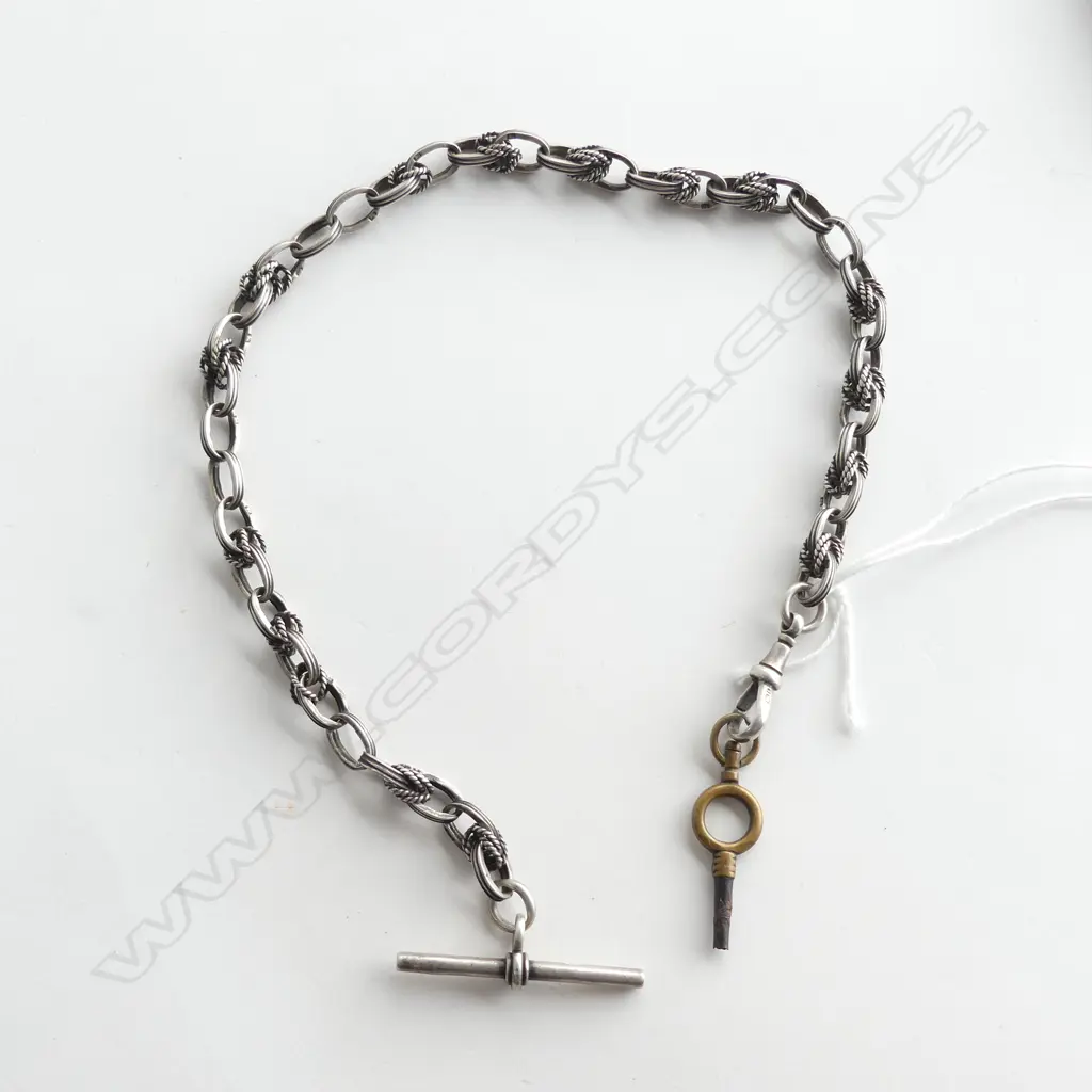 OLD SILVER FOB CHAIN PRINCE OF WALES. L.330mm Image 1++