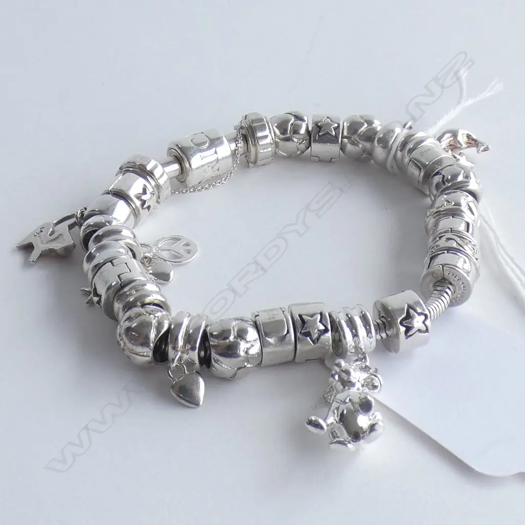 PANDORA TYPE SILVER BRACELET WITH MULTIPLE BEADS Image 1++