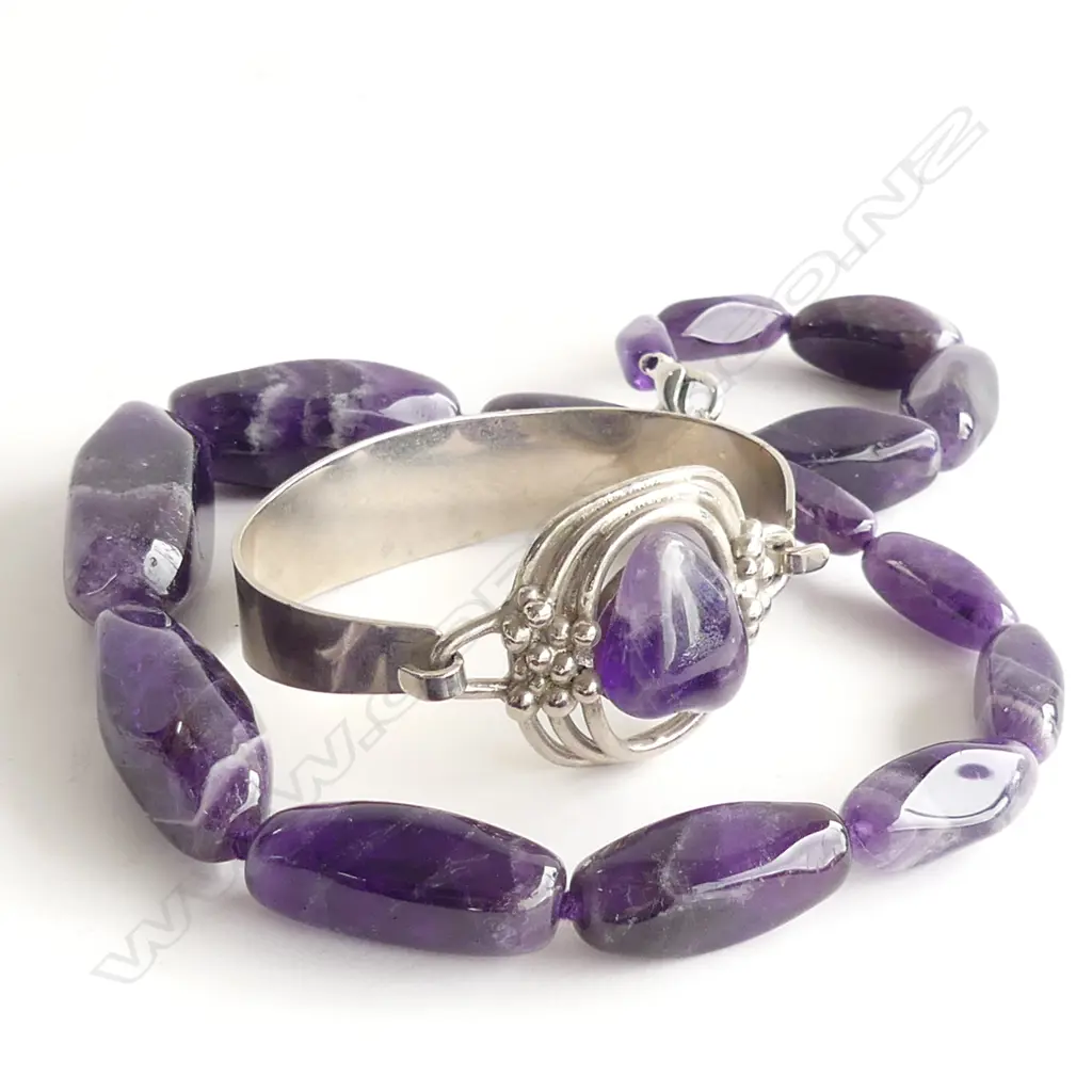 LG BEAD AMETHYST NECKLACE & BANGLE  Image 1++