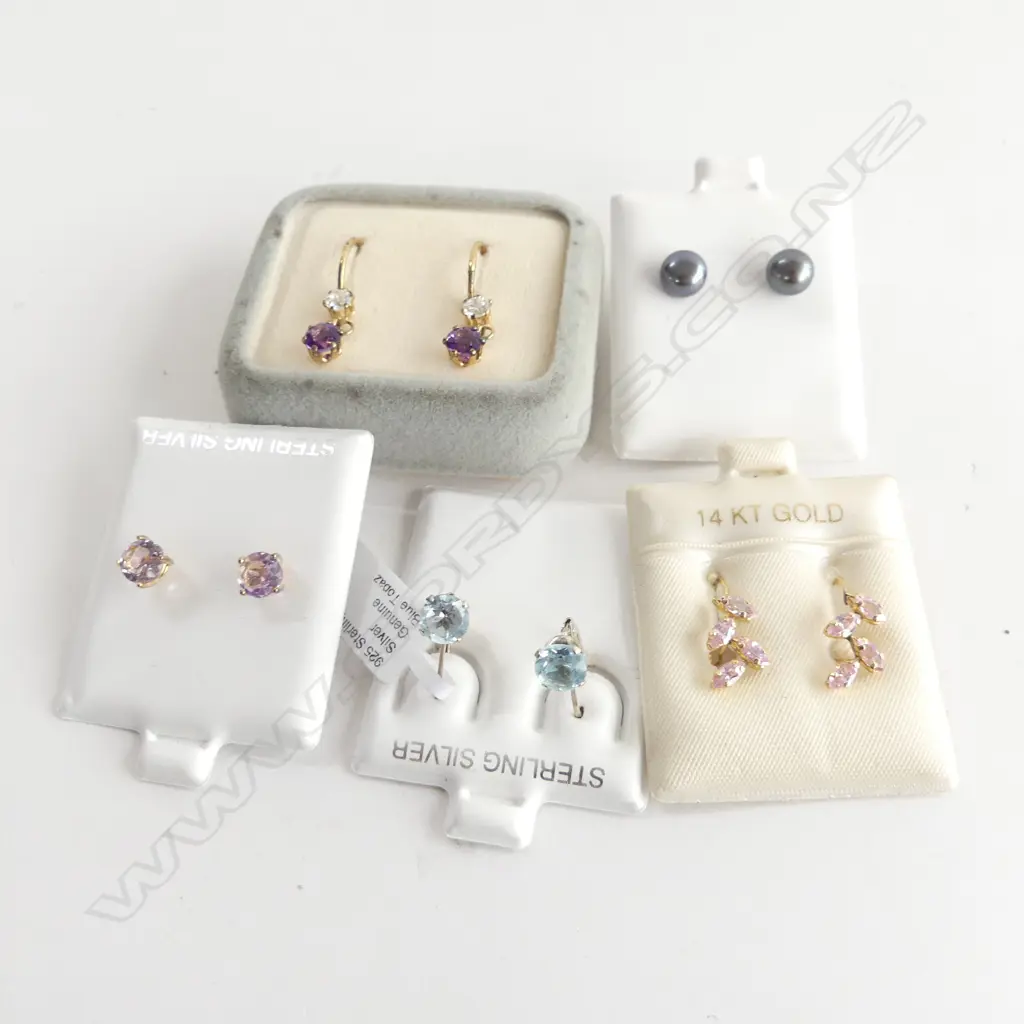5 PRS EARRINGS; 14CT PLATED? / STG / GEMSTONES ETC Image 1++