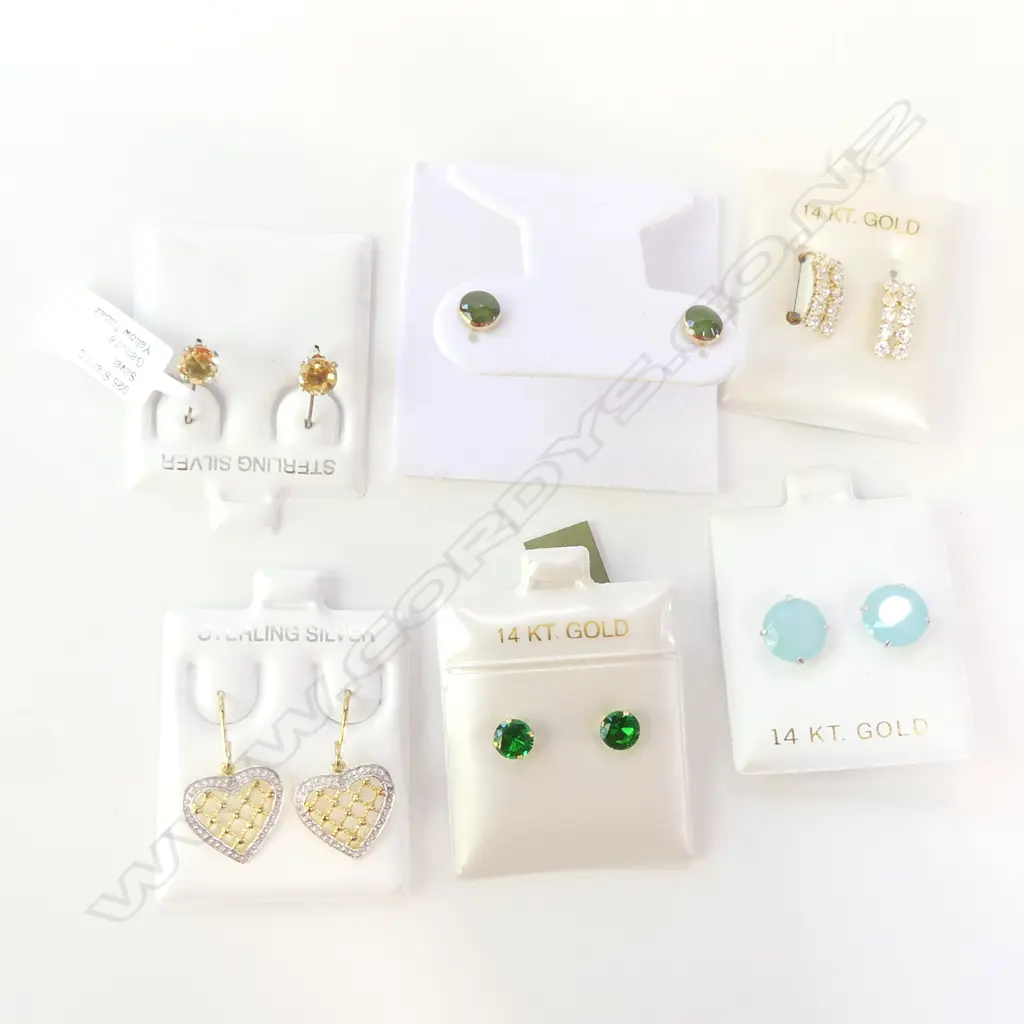 6 PRS EARRINGS; 14CT PLATED ? / STG / GEMSTONES ETC Image 1++