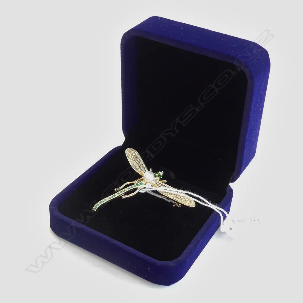 COSTUME DRAGONFLY BROOCH w. PEARL W.70mm Image 1++