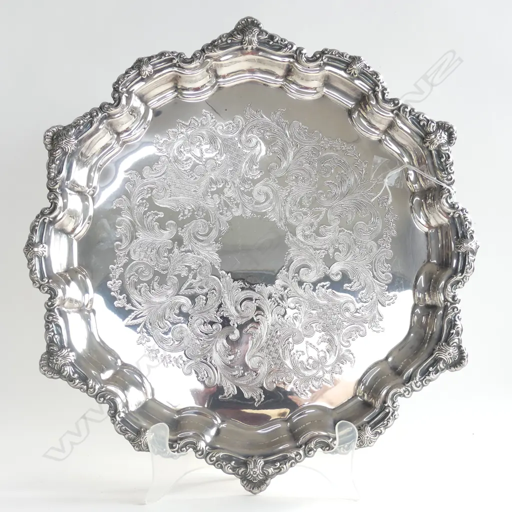 ORNATE RIMMED SILVER PLATE TRAY DIA 410MM Image 1++
