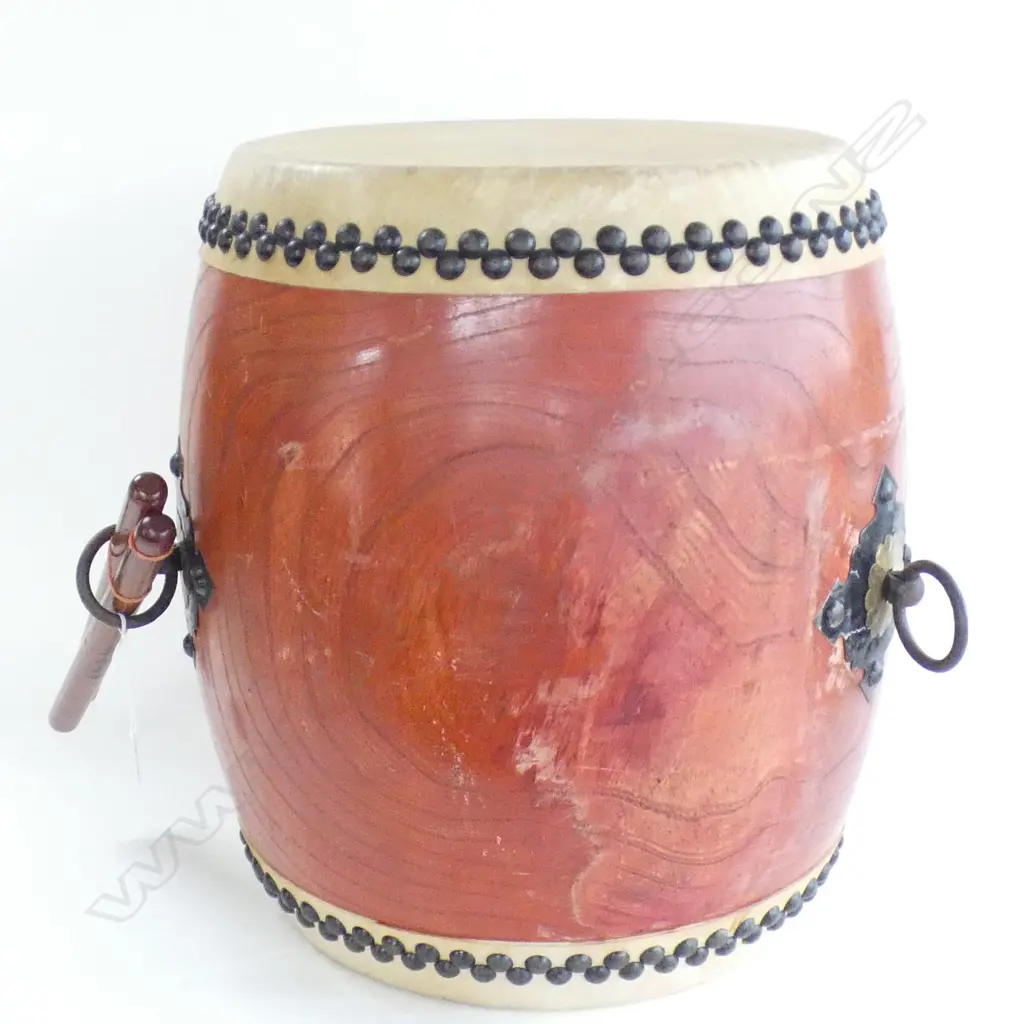 LGE OLD JAPANESE DRUM BARREL FORM W STICKS. Dia.450mm Image 1++