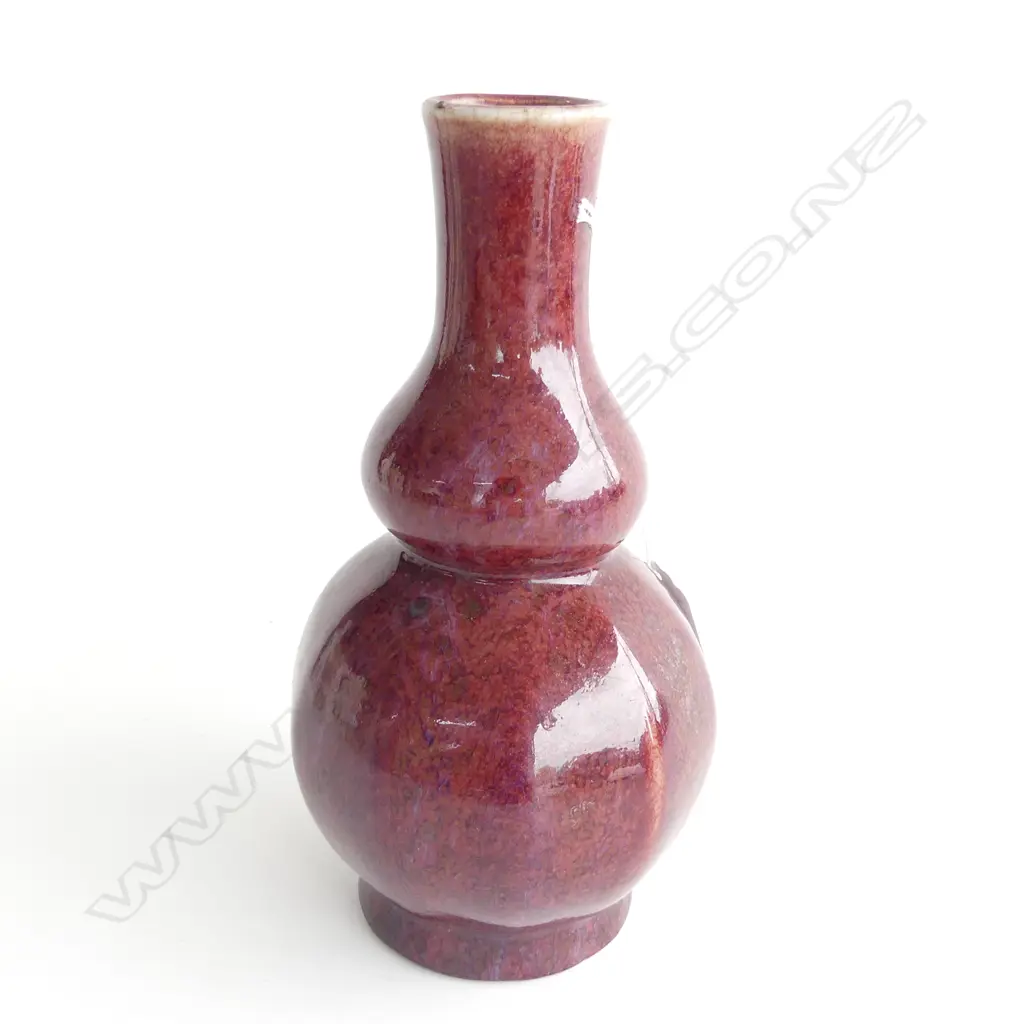 PR BLUE ORIENTAL VASES WITH APPLIED DRAGONS TO TOP RIM (H 185MM) + RED MOTTLE GLAZED VASE (H210MM)7 Image 1++