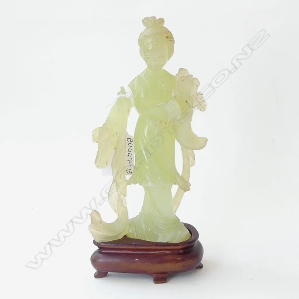 ORIENTAL CRYSOPHANE FIGURINE ON WOODEN STAND H 200MM Image 1++