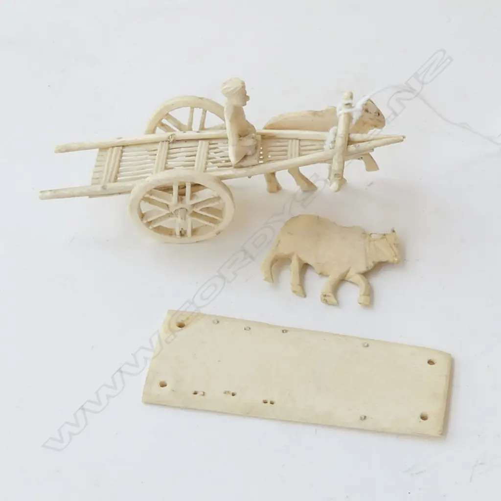 IVORY OX AND CART, OX NEEDS REATTACHING L 110MM Image 1++