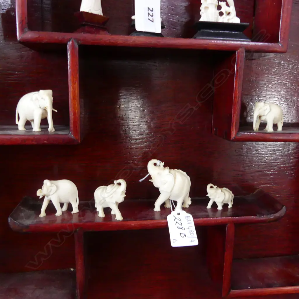 6 CARVED IVORY MINIATURE ELEPHANTS H.55mm Image 1++