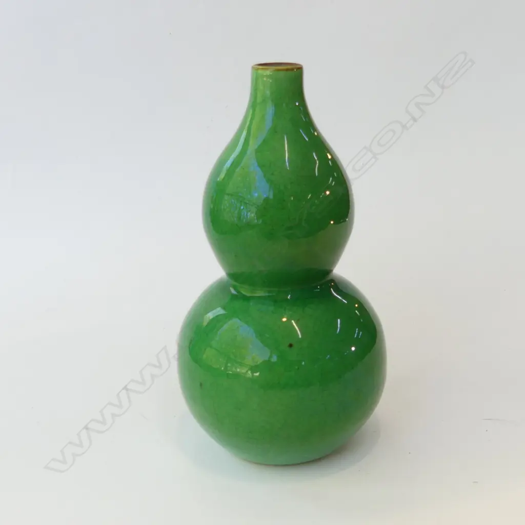 CHINESE GREEN CRACKLE GLAZE DOUBLE GOURD VASE H.150mm Image 1++