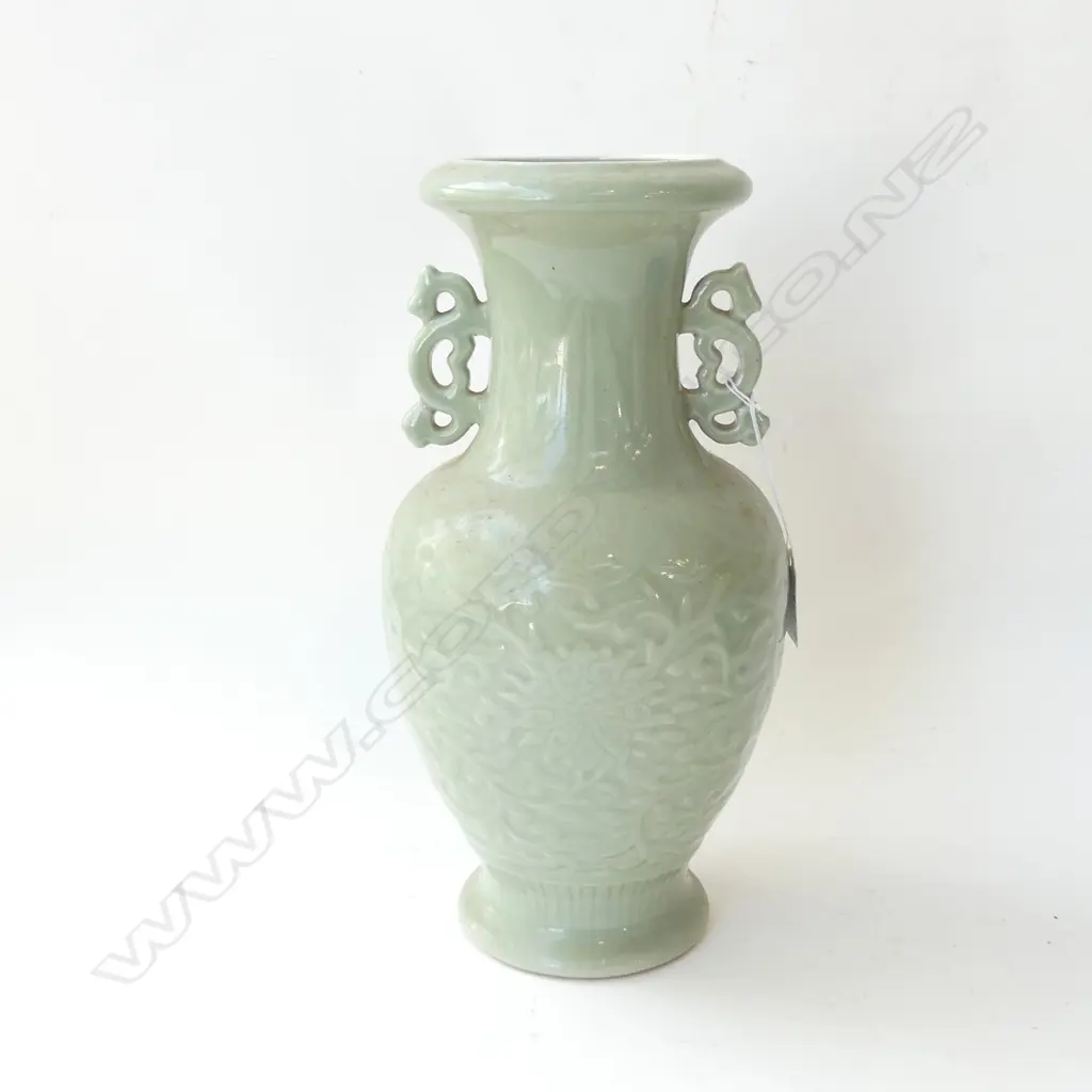 CELADON GLAZE 2 HANDLE VASE H 300MM Image 1++
