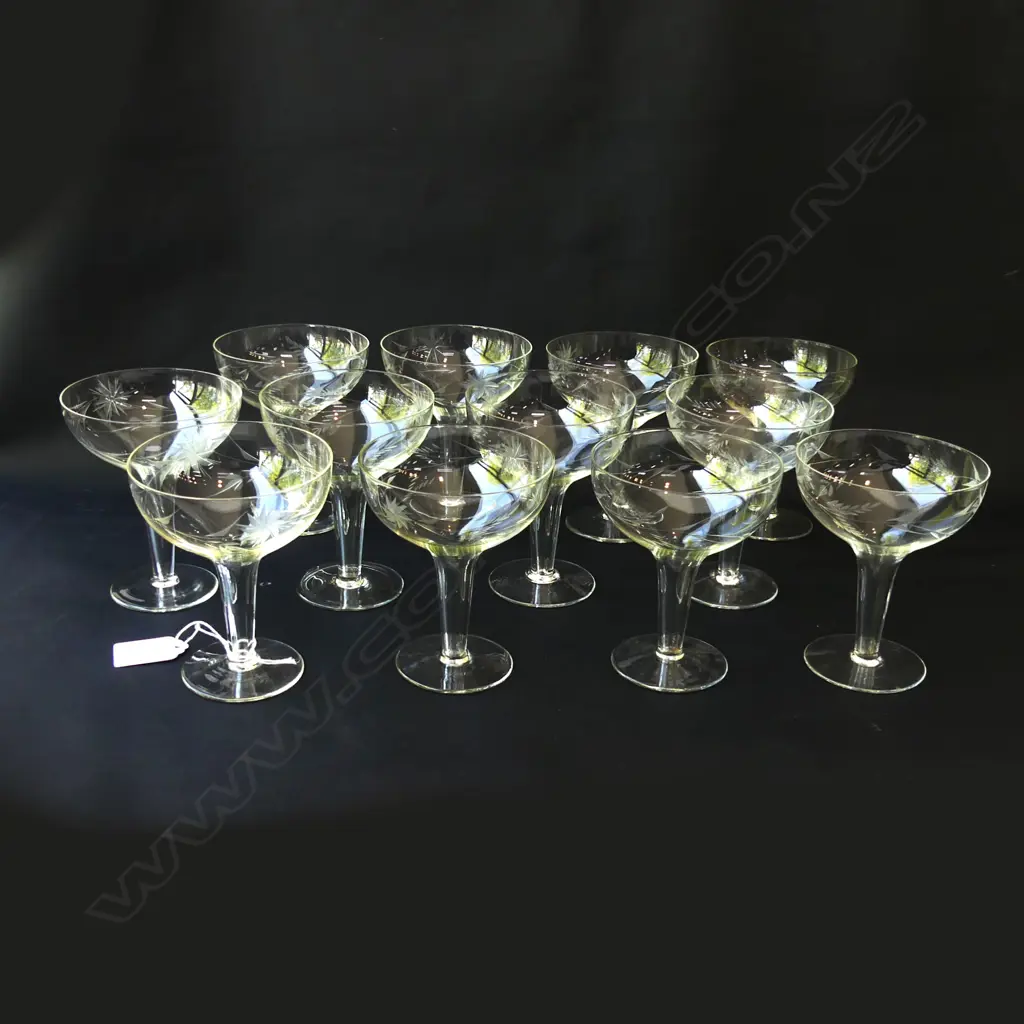 12 HOLLOW STEMMED CHAMPAGNE GLASSES - MATCHING WITH ETCHED DECORATION H 310MM Image 1++