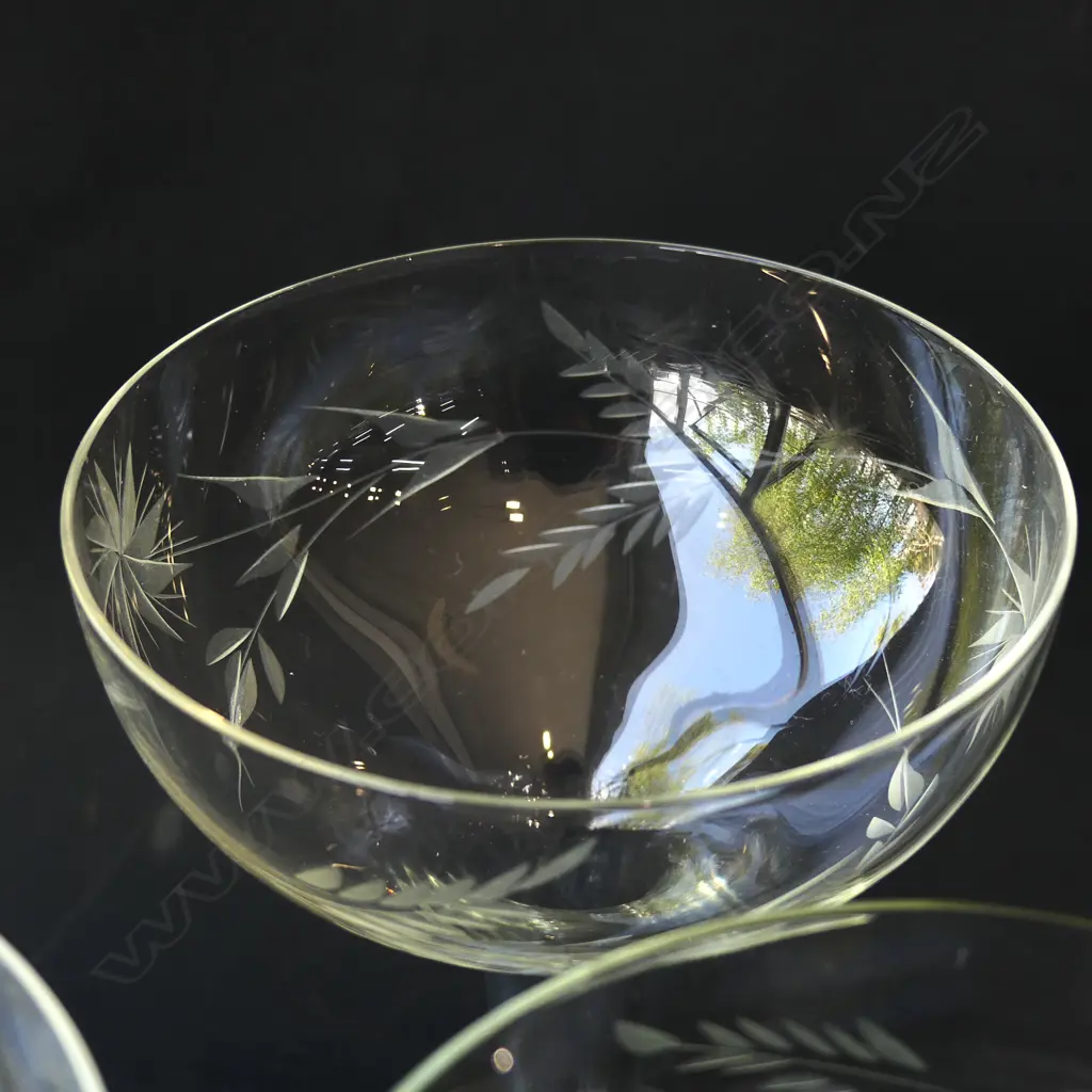 12 HOLLOW STEMMED CHAMPAGNE GLASSES - MATCHING WITH ETCHED DECORATION H 310MM Image 1++