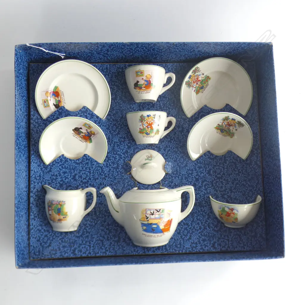 CHILDS ENGLISH CHINA TEA SET IN BOX; TEAPOT, 2 TRIOS, JUG & SUGAR BOWL - IN ORIGINAL BOX - BOX HAS MINOR WEAR  Image 1++