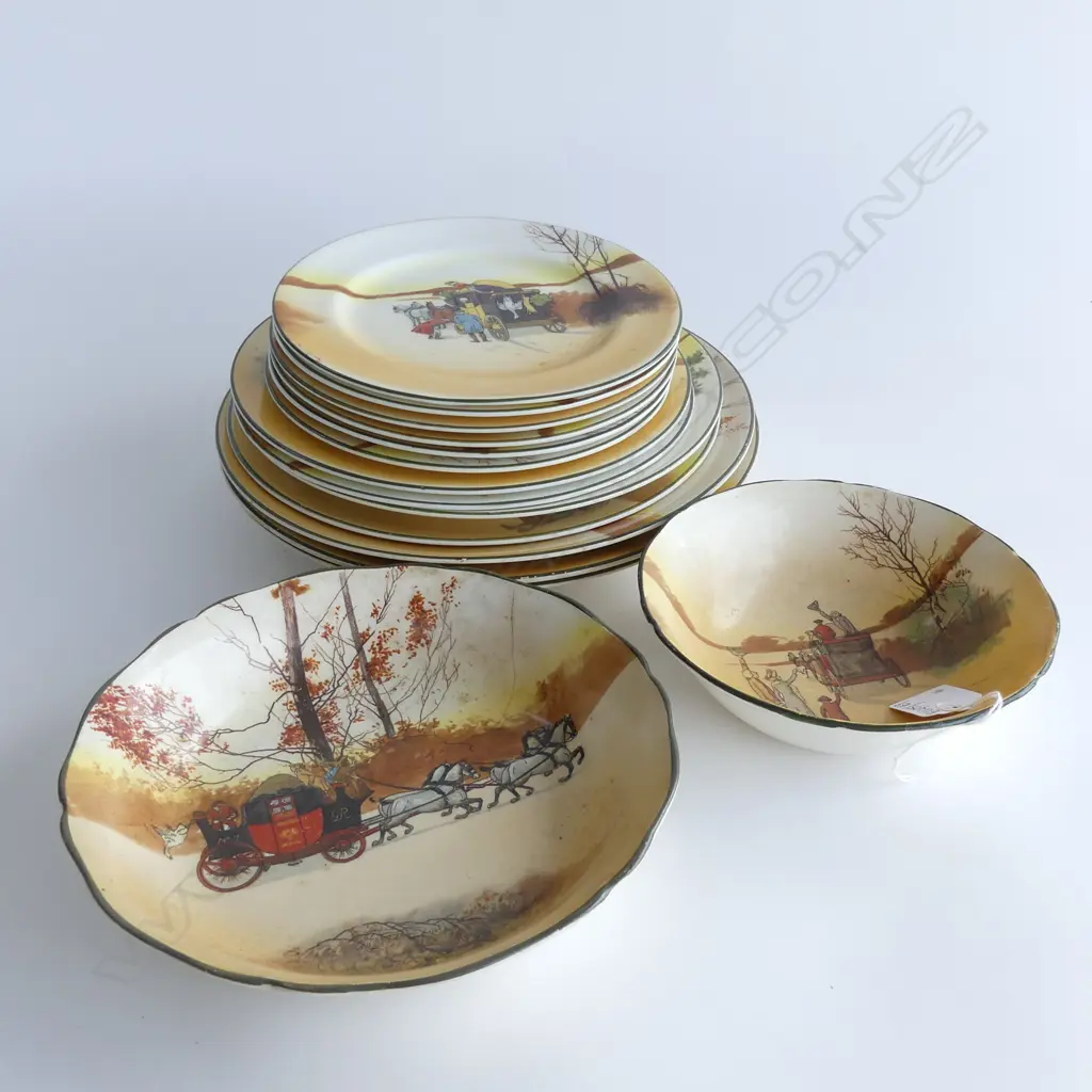 16 PCES ROYAL DOULTON 'COACHING DAYS'; 7 ASST. PLATES, 7 SIDE PLATES, 2 BOWLS - SOME AF Image 1++