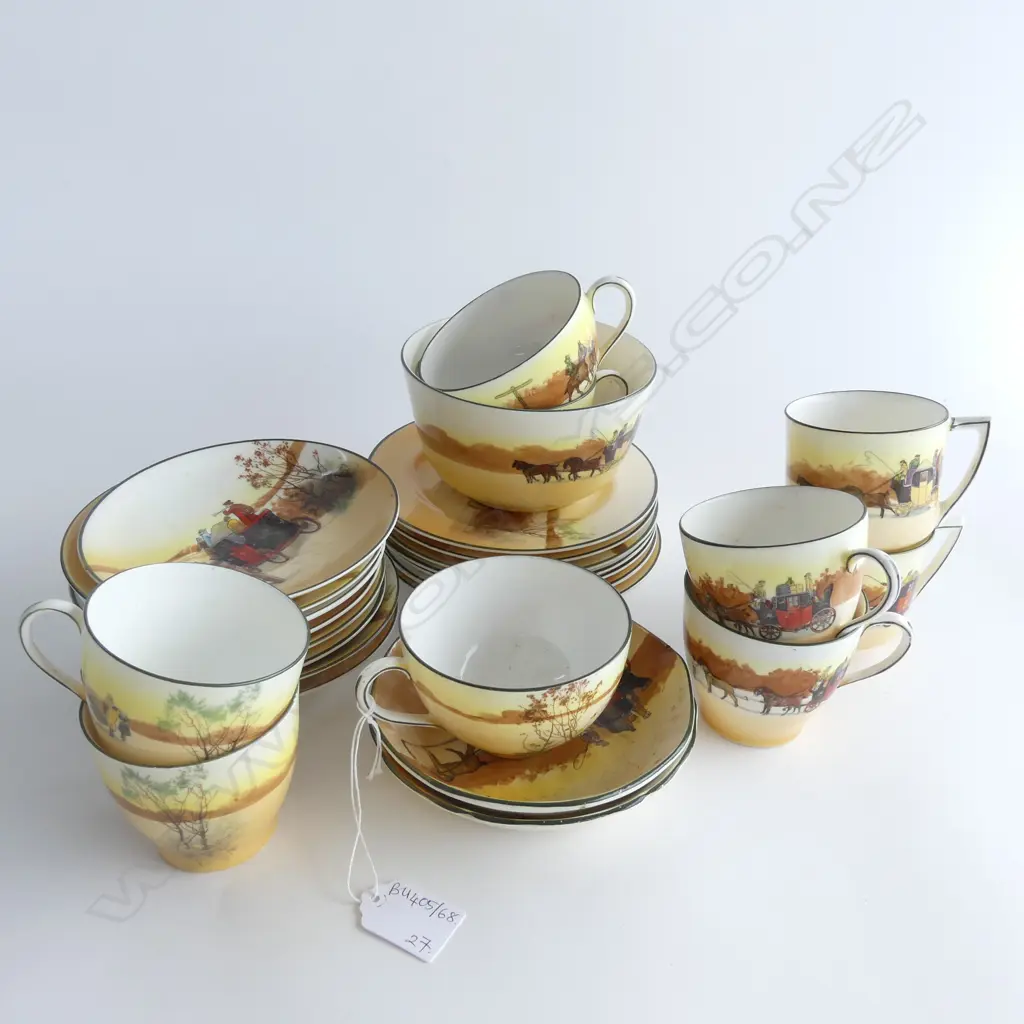ASST ROYAL DOULTON 'COACHING DAYS' PART TEA SERVICE; 9 CUPS, 8 SAUCERS,+CAKE PLATE Image 1++