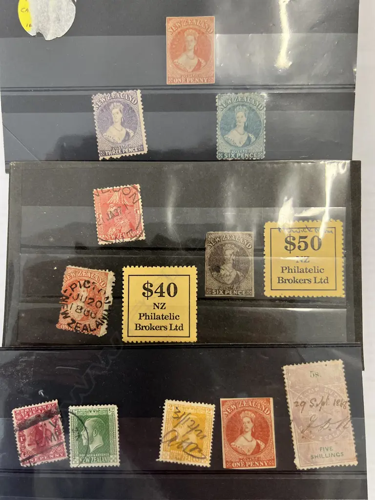 6 NZ FULL FACE QUEENS + 6 OTHER STAMPS: 2 x imperf 1d. 1d perf. 3d perf lilac see more... Image 1++