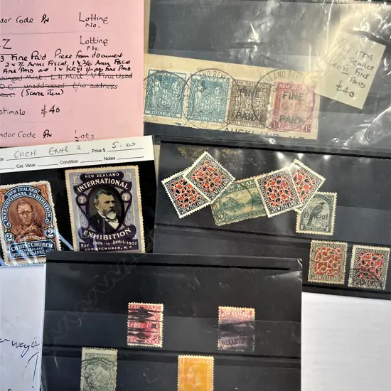 NZ EARLY STAMPS: 2/- 1898 Pict.  6x 9d 1935 Pict. 1953 'Fine Paid etc