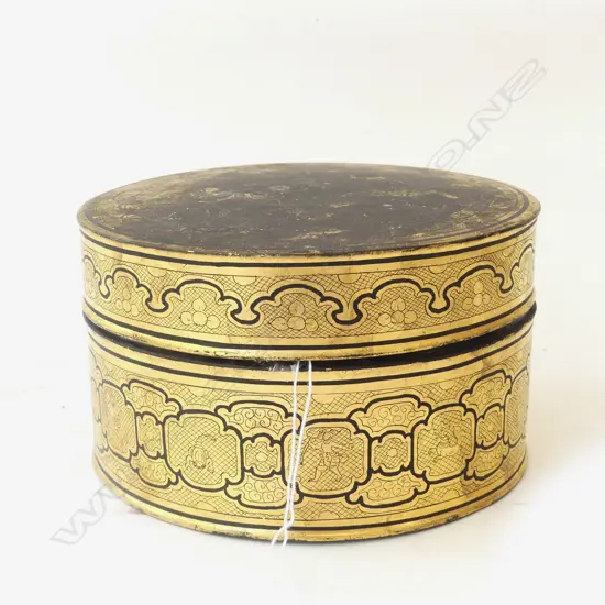 GILDED LACQUER BOX w. VINTAGE RING BOXES, LIPSTICKS ETC..