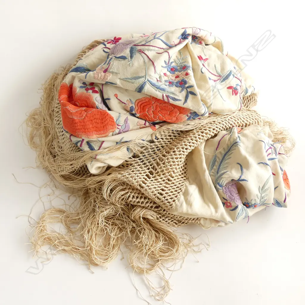 1920s CANTON SILK SHAWL (some staining) Image 1++