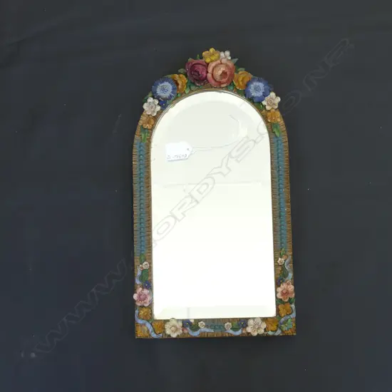 OVAL TABLE OR BEVELLED WALL MIRROR - FRAME ENCRUSTED WITH FLOWERS 400 X 220MM