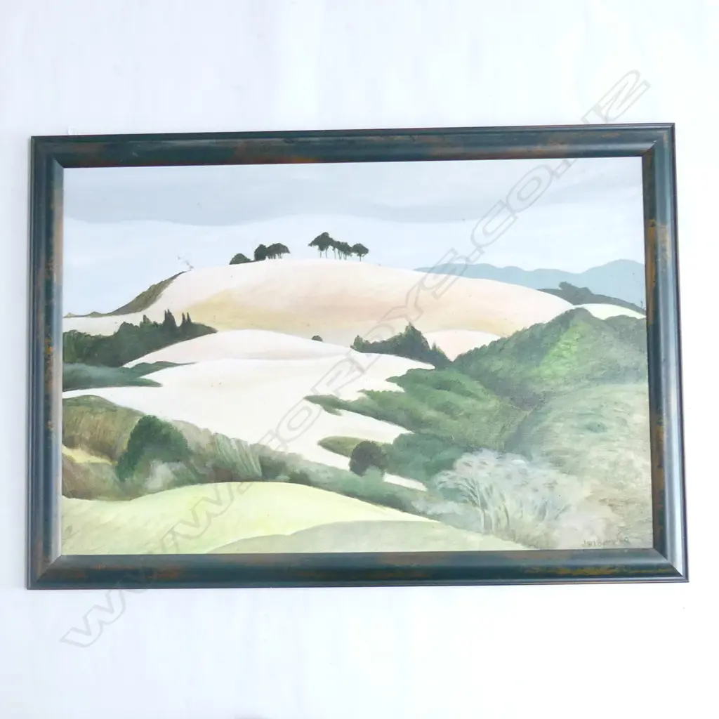 JAN BECK 'BLEACHED HILLS ABOVE WAIPU COVE' OIL SIGNED & DATED 99 500x750mm Image 1++