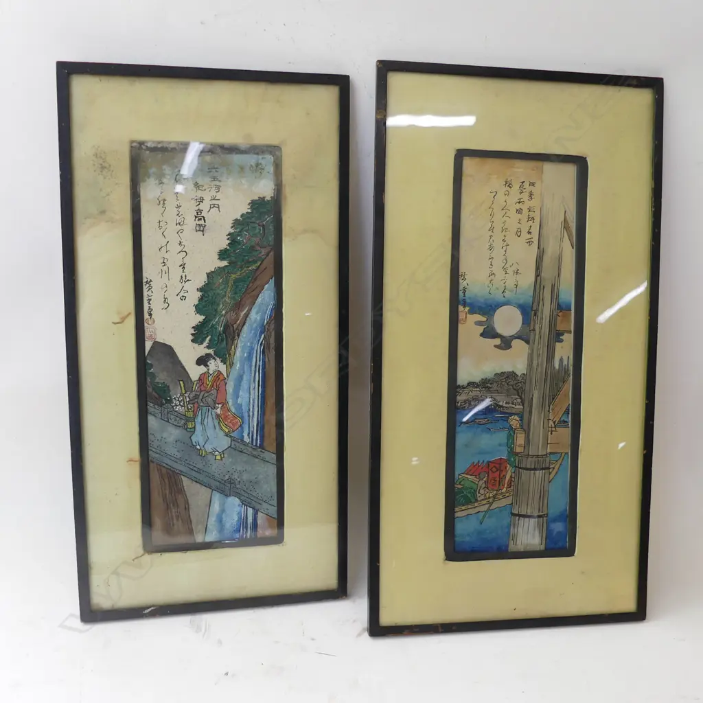 TWO EARLY 20TH CENTURY JAPANESE W/C ONE WITH DAMAGE & MOULD TO TOP  Image 1++