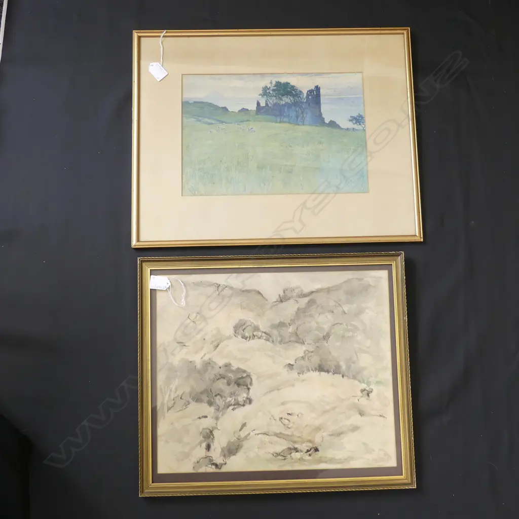2 W/Cs  W. A. S. PENLINGTON 'HILLS AT MAHANGA', A. S. BOYD 'DUNURE CASTLE' 1907 240x350mm Image 1++