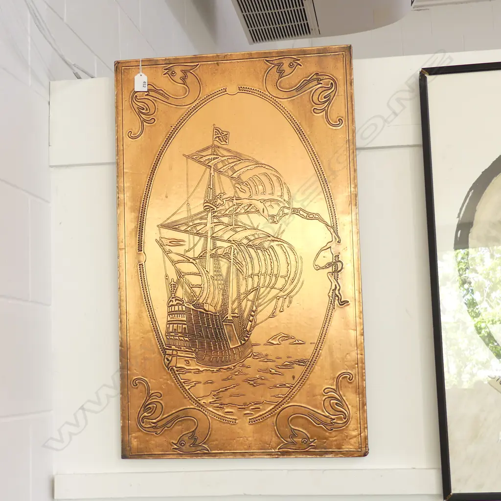 MID CENTURY COPPER ART WORK OF GALLEON L 760MM Image 1++