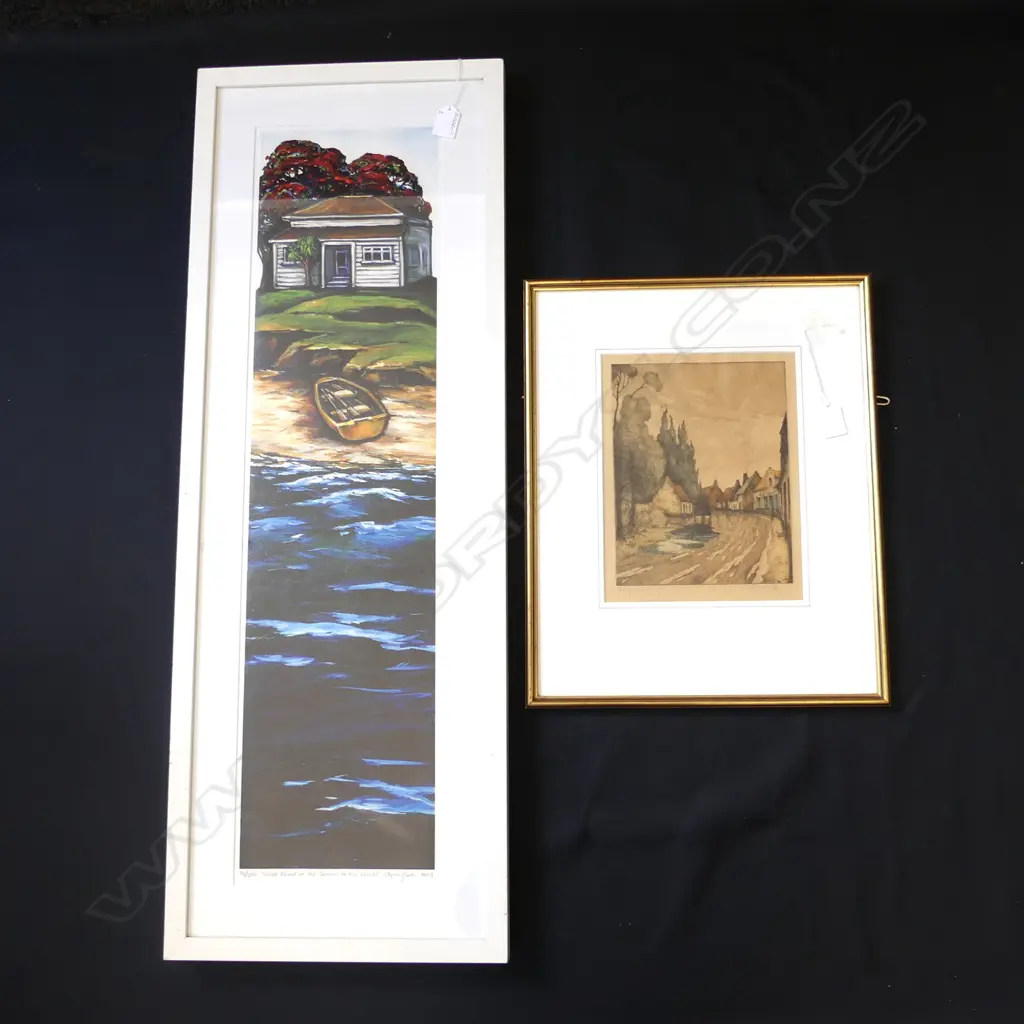 FRAMED SIGNED COLOURED LITHOGRAPH (?)  (170 X 220MM) + LTD ED 74/200 LYNNE SANDRI 'SM ISLAND CORNER OF WORLD 780 X 200MM Image 1++