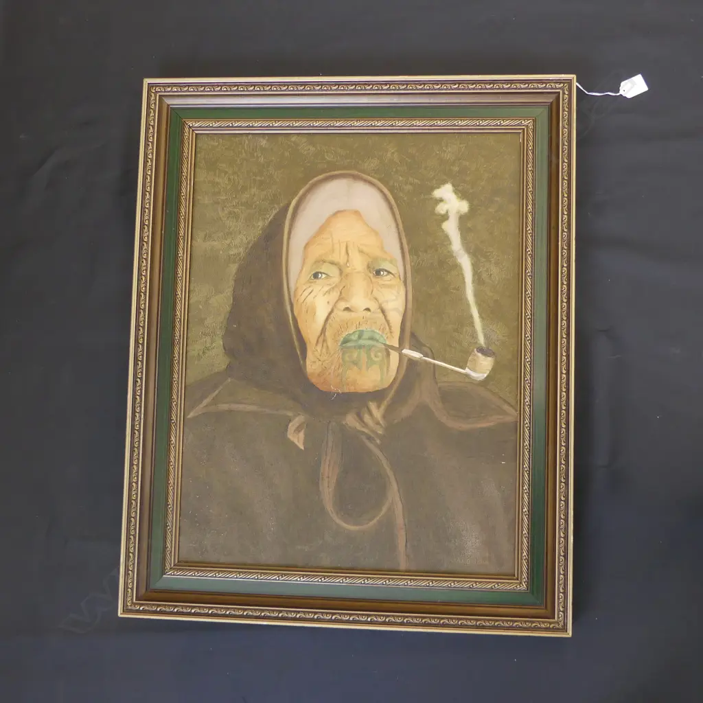 A. I. GRIFFIN; MAORI ELDER w. SMOKING PIPE 585x445mm Image 1++
