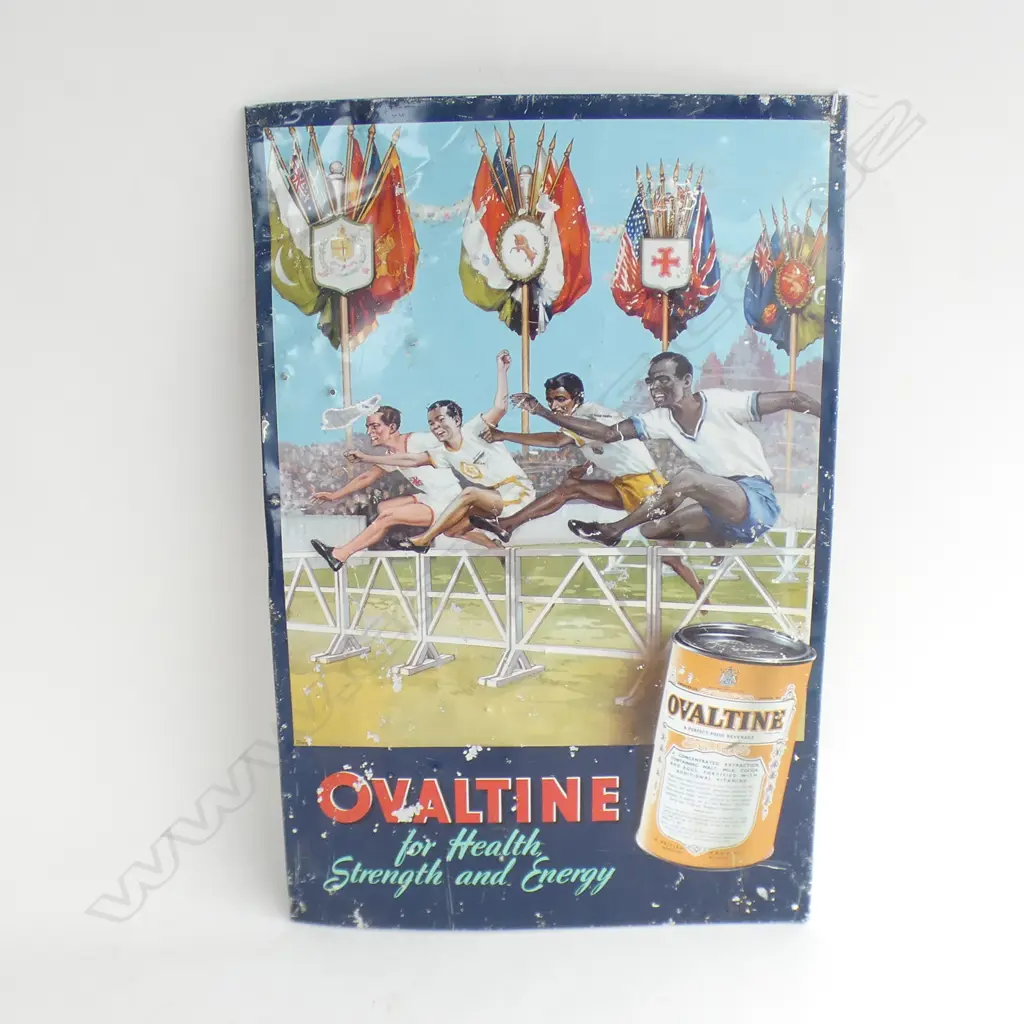 VINTAGE OVALTINE ADVERTISING TIN SIGN - MADE IN ENGLAND L 460MM Image 1++