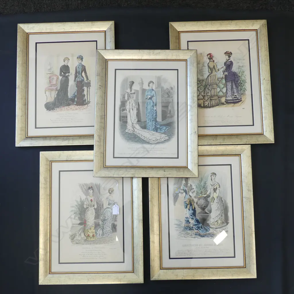5 FRAMED FRENCH FASHIONABLE LADY PRINTS  230 X 330MM Image 1++